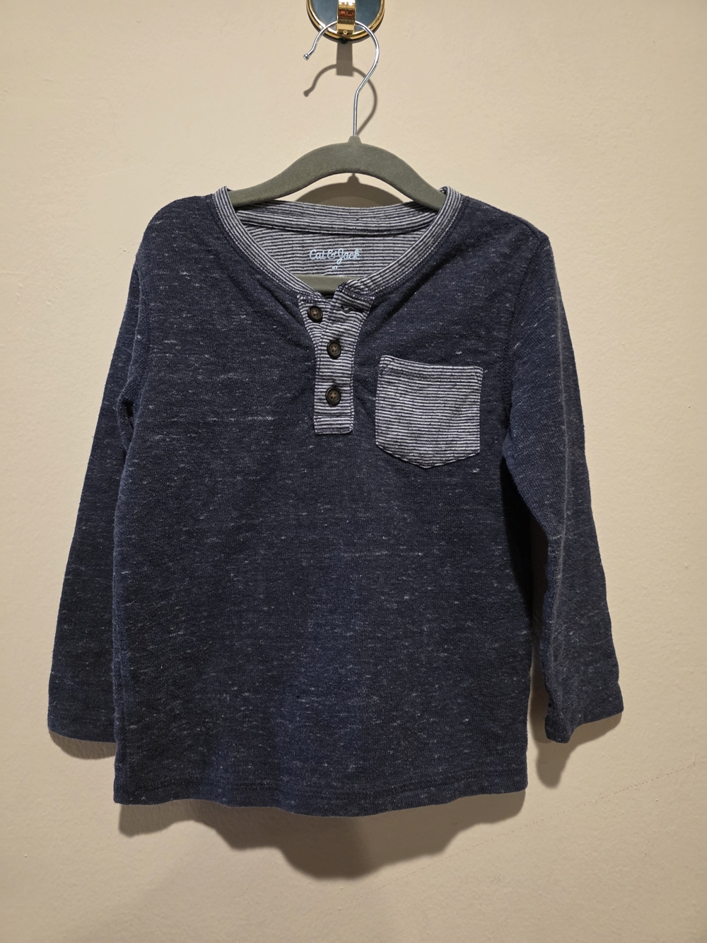 Cat & Jack Navy Blue Henley Long-Sleeve Tee with Striped Pocket 4t